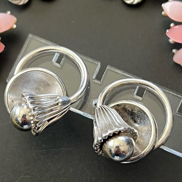 Vintage Cora Lot of 3 Clip On Earring Sliver Tone Pink Flower 3D Spiral Estate - Picture 3 of 5